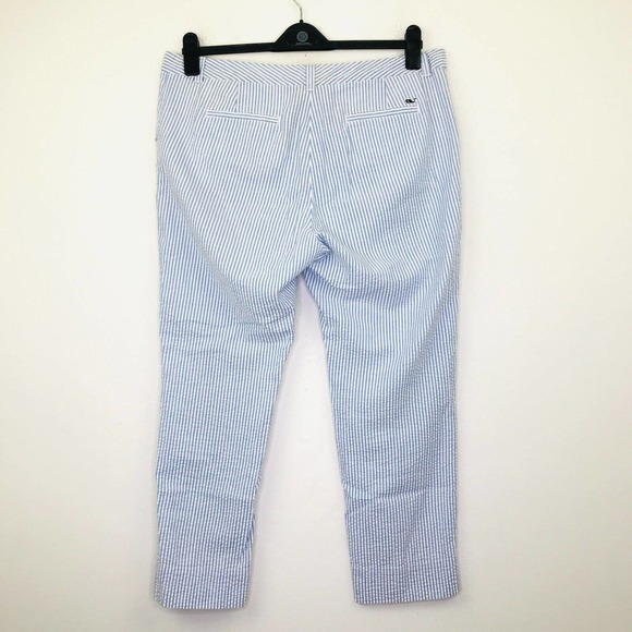 Vineyard Vines Women's 14 Pants Blue White Straight Crop Striped Seersucker DE16 - Picture 4 of 4